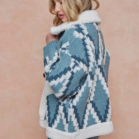 New Quilted Cardigan Sweater Coat / Women's Shacket Blue Western Boho Jacket - Picture 1 of 7